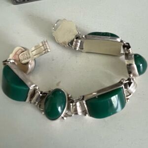 Mexican Silver Bracelet w Green Stones